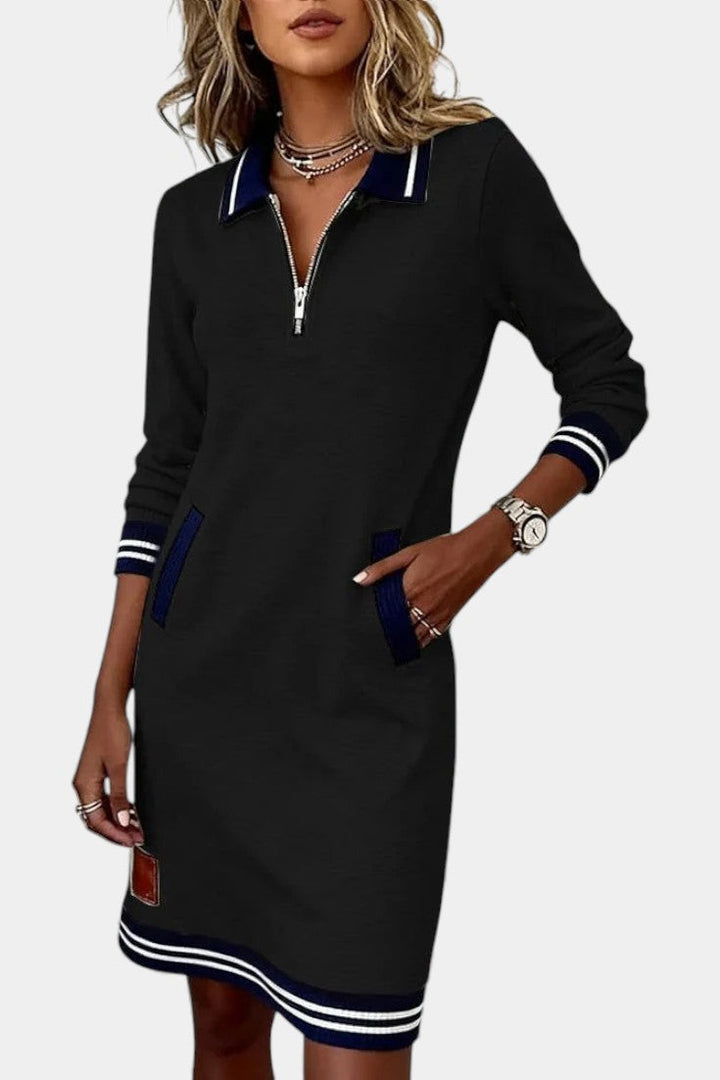 Zharina Ruffled Collar Casual Dress with Hidden Zip