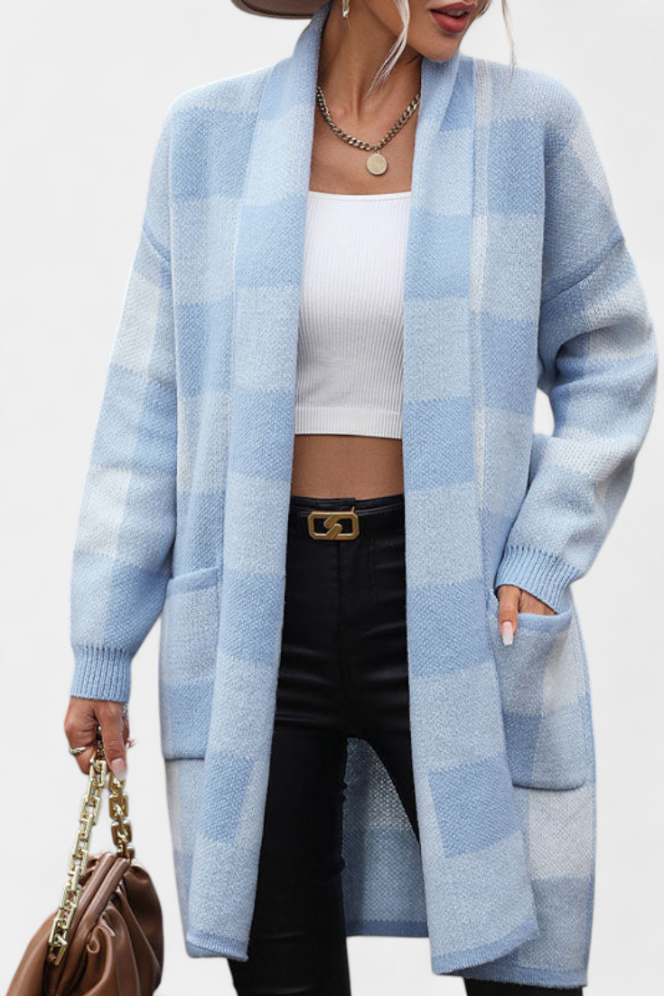 Stylish Plaid Lovella Cardigan with Pockets for a Casual Look