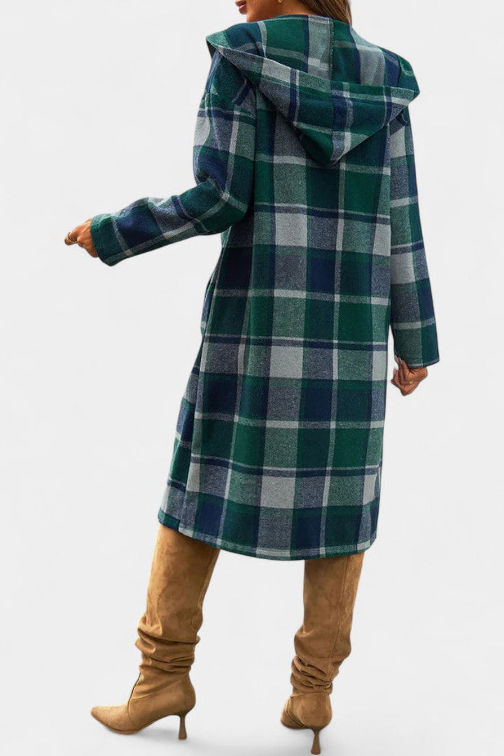 Sandrine Hooded Jacket with Button Closure in Brushed Check Design