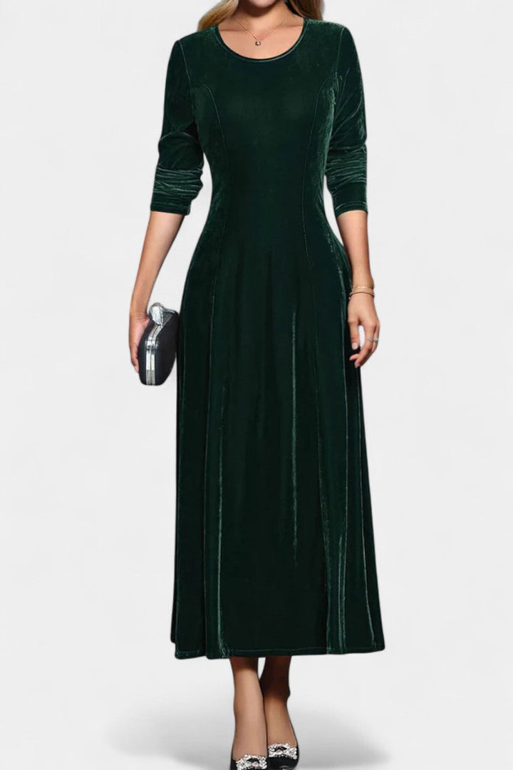 Tiphaine Round Neck Long Sleeve Velvet Maxi Dress