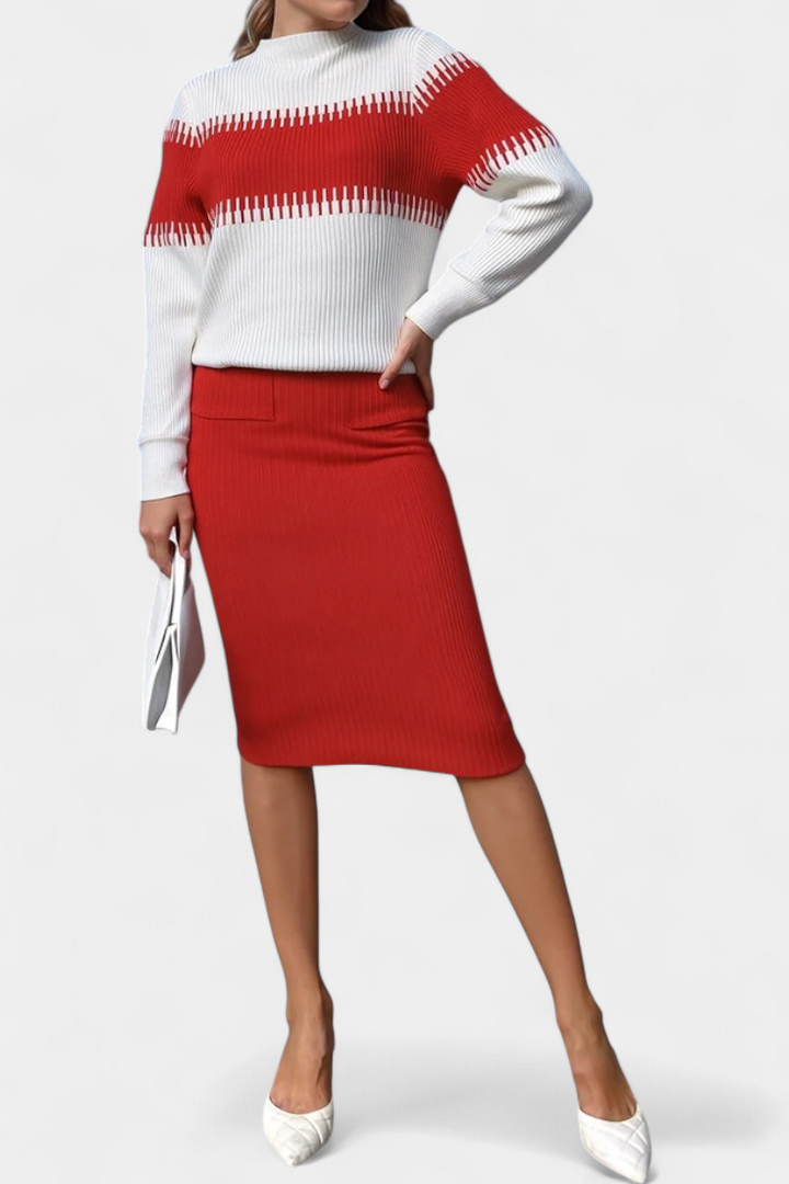 Sidonie Two-Tone Long Sleeve Midi Knit Dress Ensemble