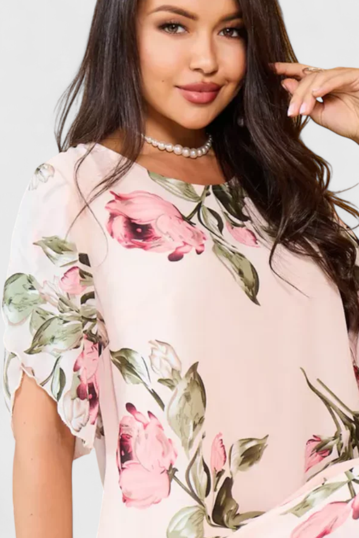 Tameka Floral Chiffon Dress with Crisscross Neckline