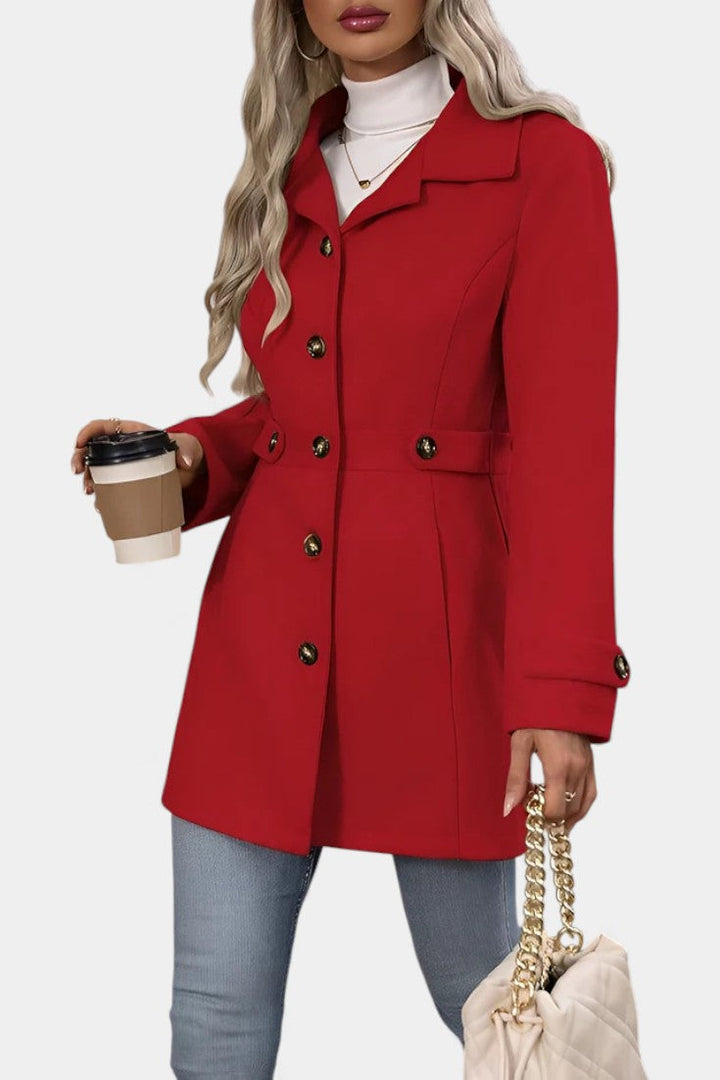 Maroussia Notched Lapel Long Jacket with Button Closure