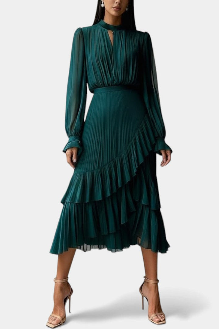 Graziella Chic Pleated Ruffle Dress