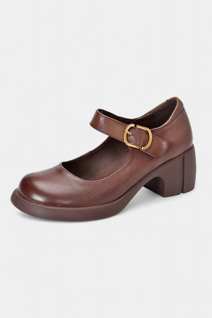 Agnes Mary Janes with Classic Round Toe and Square Heel Design