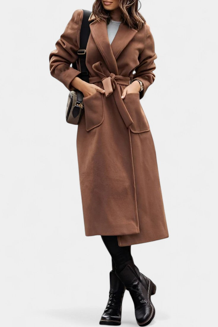 Capucine Belted Coat Featuring Notched Collar and Pockets