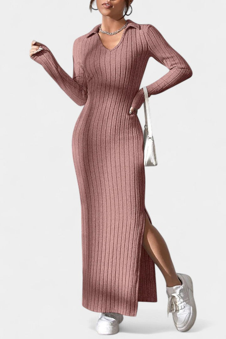 Elidia V-Neck Maxi Dress with a Tailored Fit
