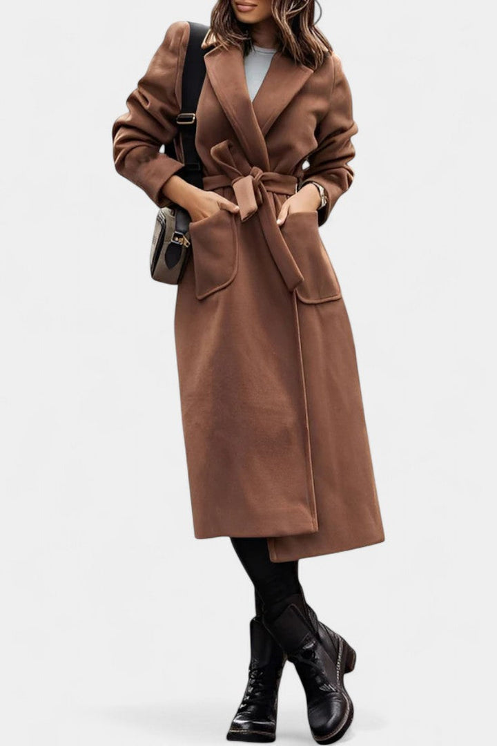 Capucine Belted Coat Featuring Notched Collar and Pockets