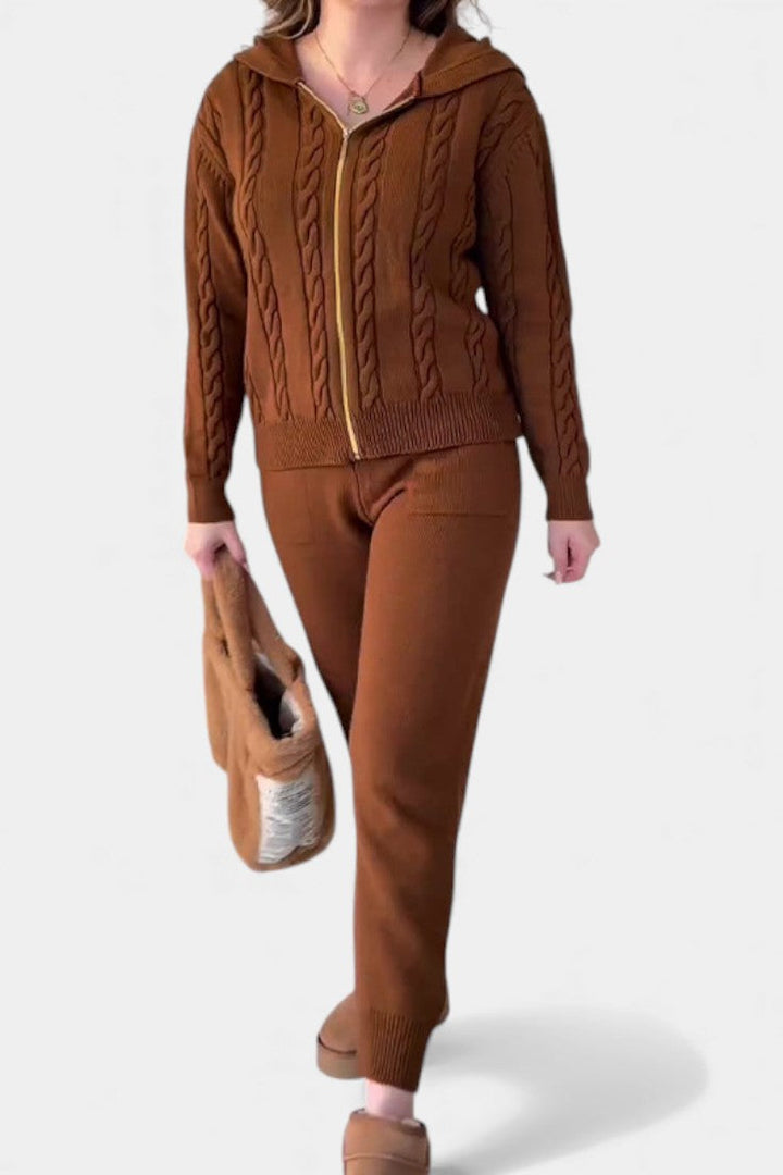 Perdita Cardigan & Twisted Jacquard Pullover Set - Casual Ensemble