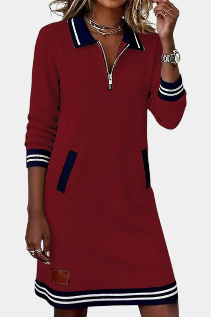 Zharina Ruffled Collar Casual Dress with Hidden Zip