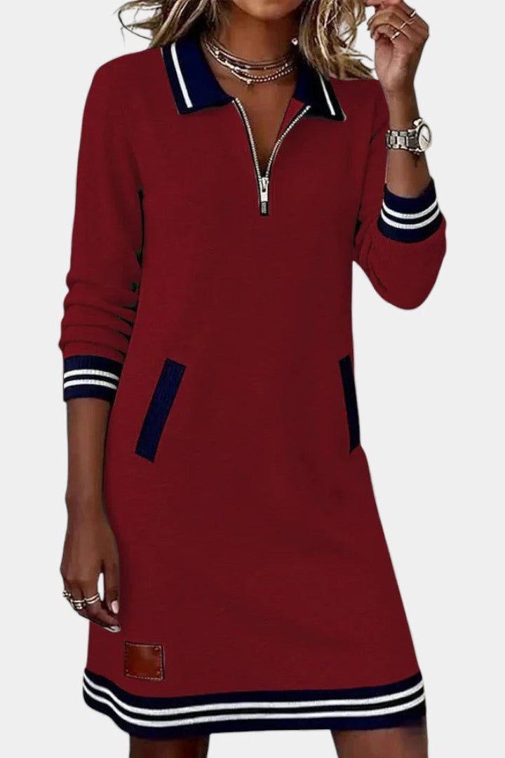 Zharina Ruffled Collar Casual Dress with Hidden Zip