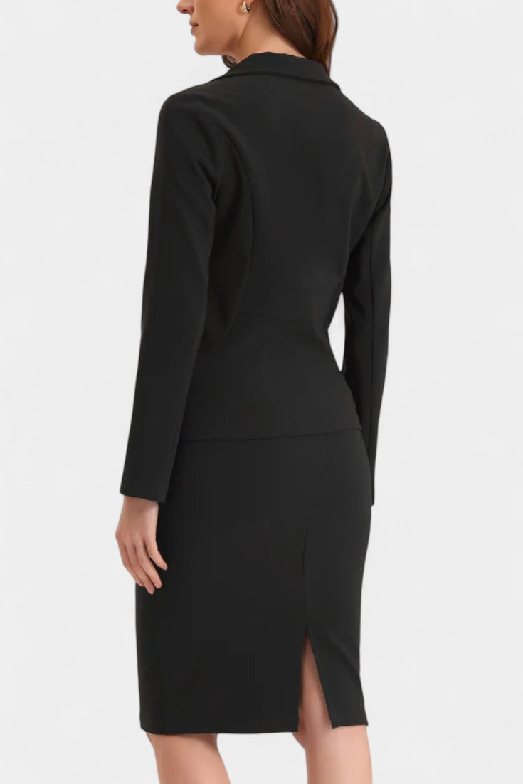 Komoren Chic Blazer and Pencil Skirt Ensemble with Notched Collar