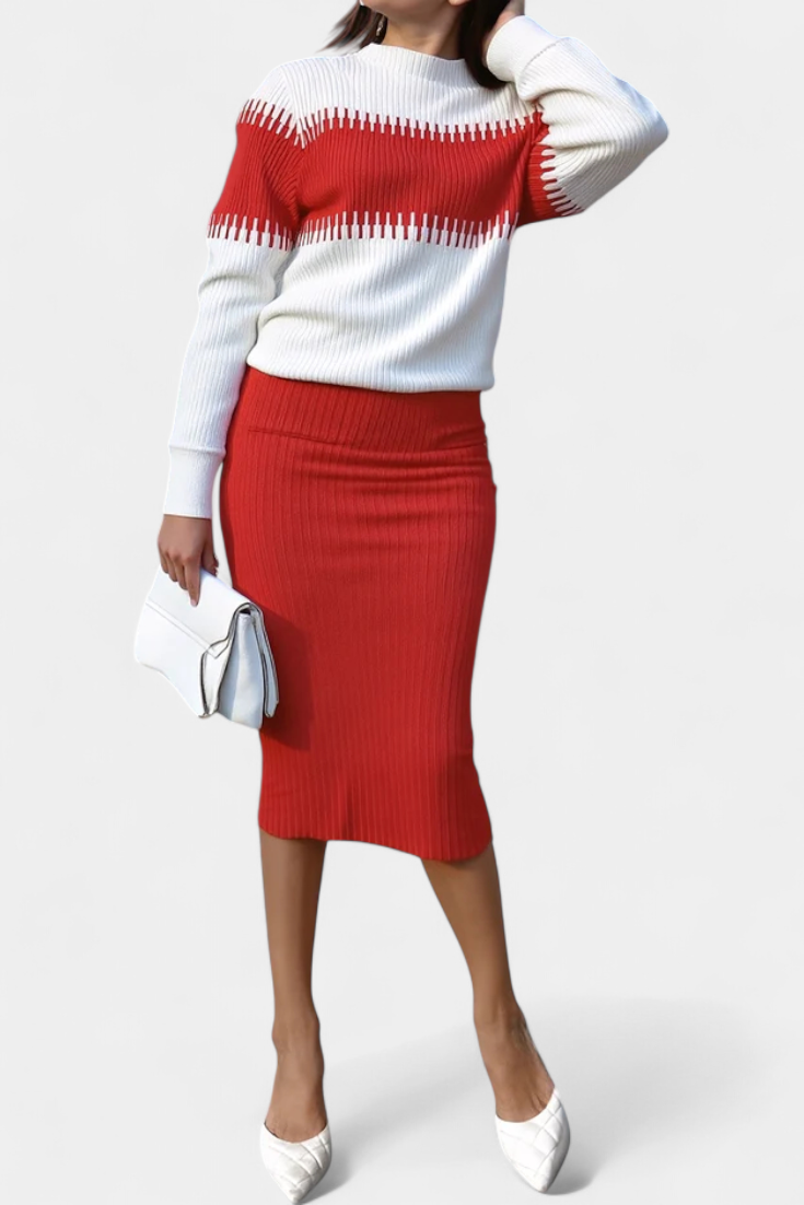 Sidonie Color-Block Knit Midi Dress with Long Sleeves