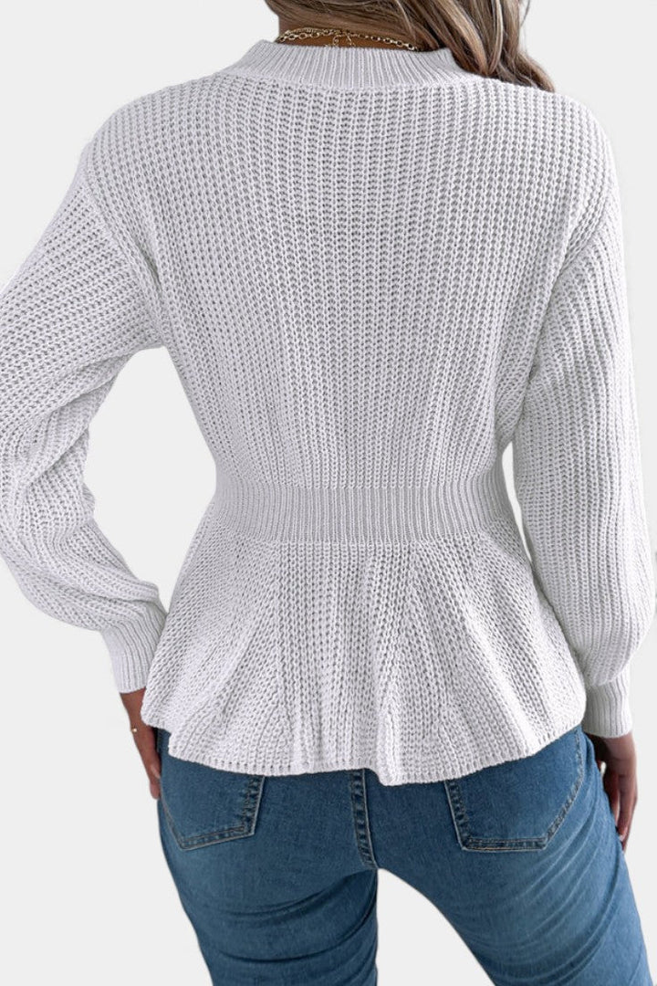 Alix Round Neck Peplum Sweater with Twisted Knit Design