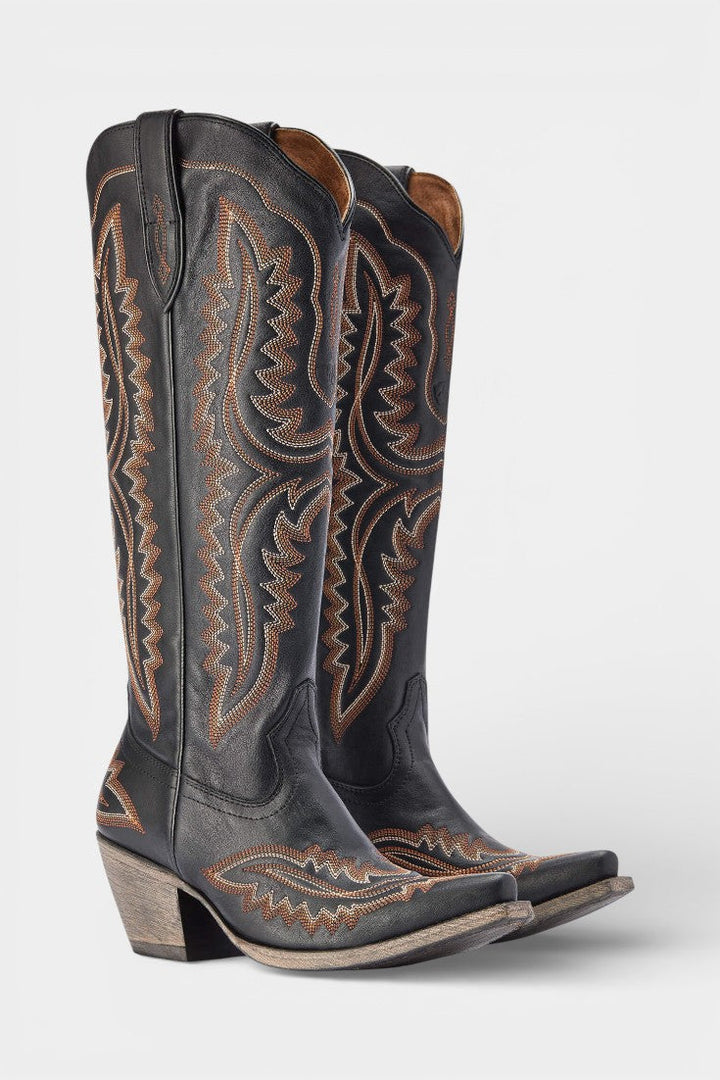 Zélie Retro Western Embroidered Pointed Toe Booties