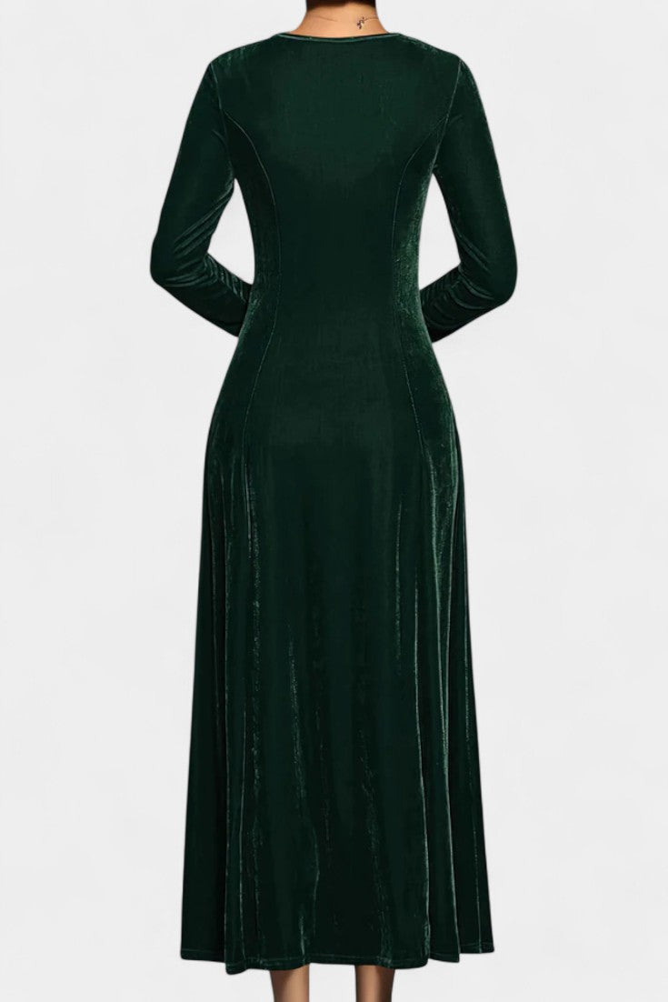 Tiphaine Round Neck Long Sleeve Velvet Maxi Dress