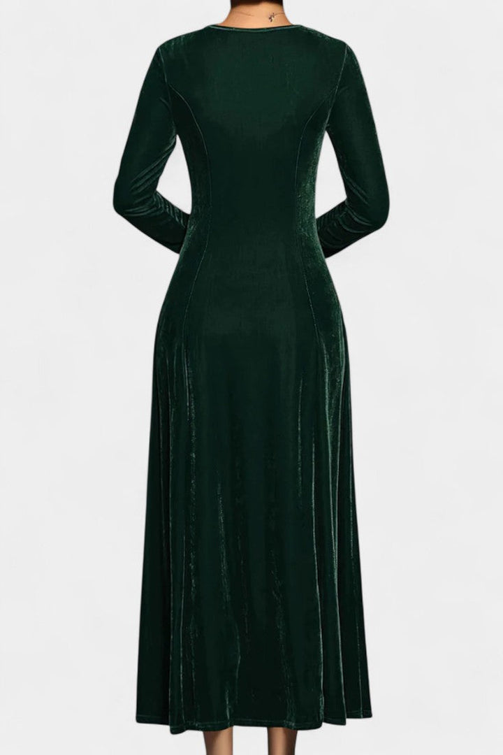Tiphaine Round Neck Long Sleeve Velvet Maxi Dress