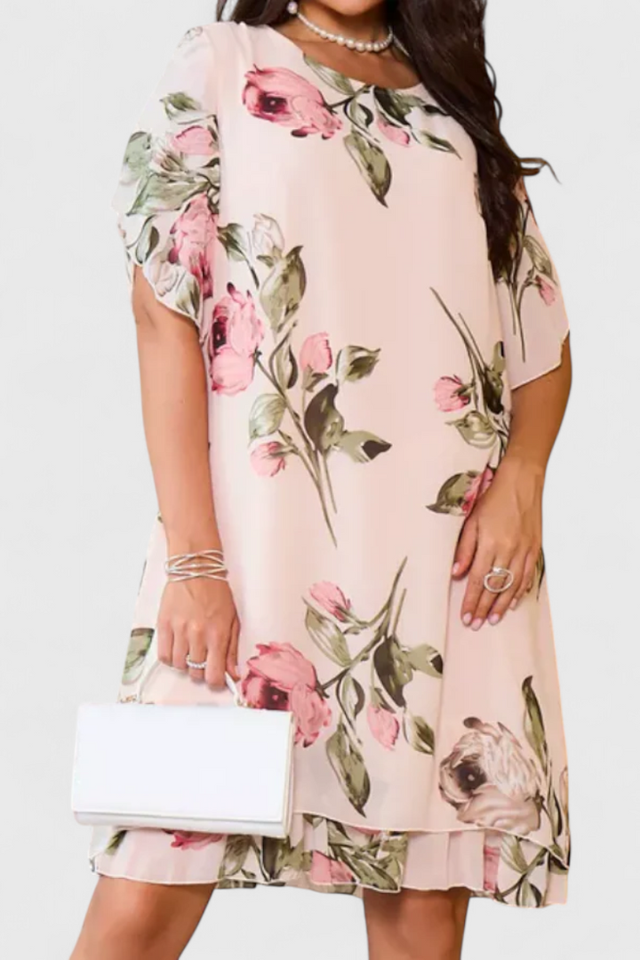 Tameka Floral Chiffon Dress with Crisscross Neckline