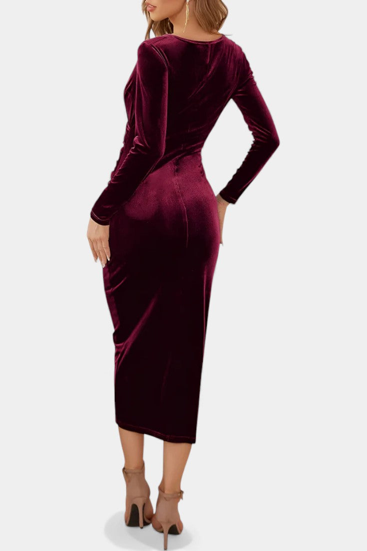 Gathered Velvet Midi Cocktail Dress by Kenza