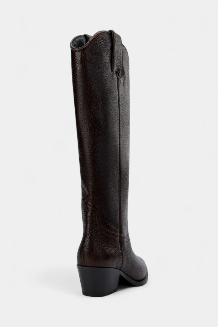 Icelle Brown Leather Equestrian Boots - Pointed Toe Design with Low Heel