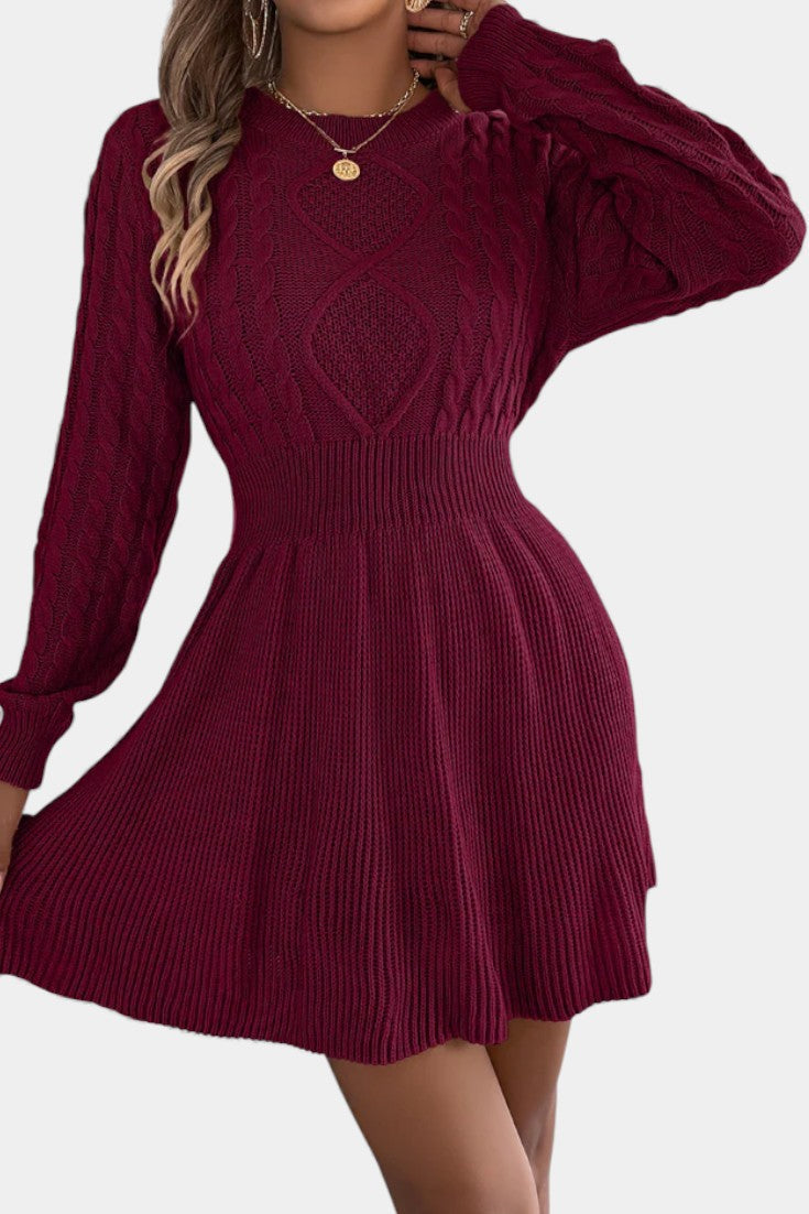 Césarine Mini Sweater Dress in Twisted Knit with Round Neck