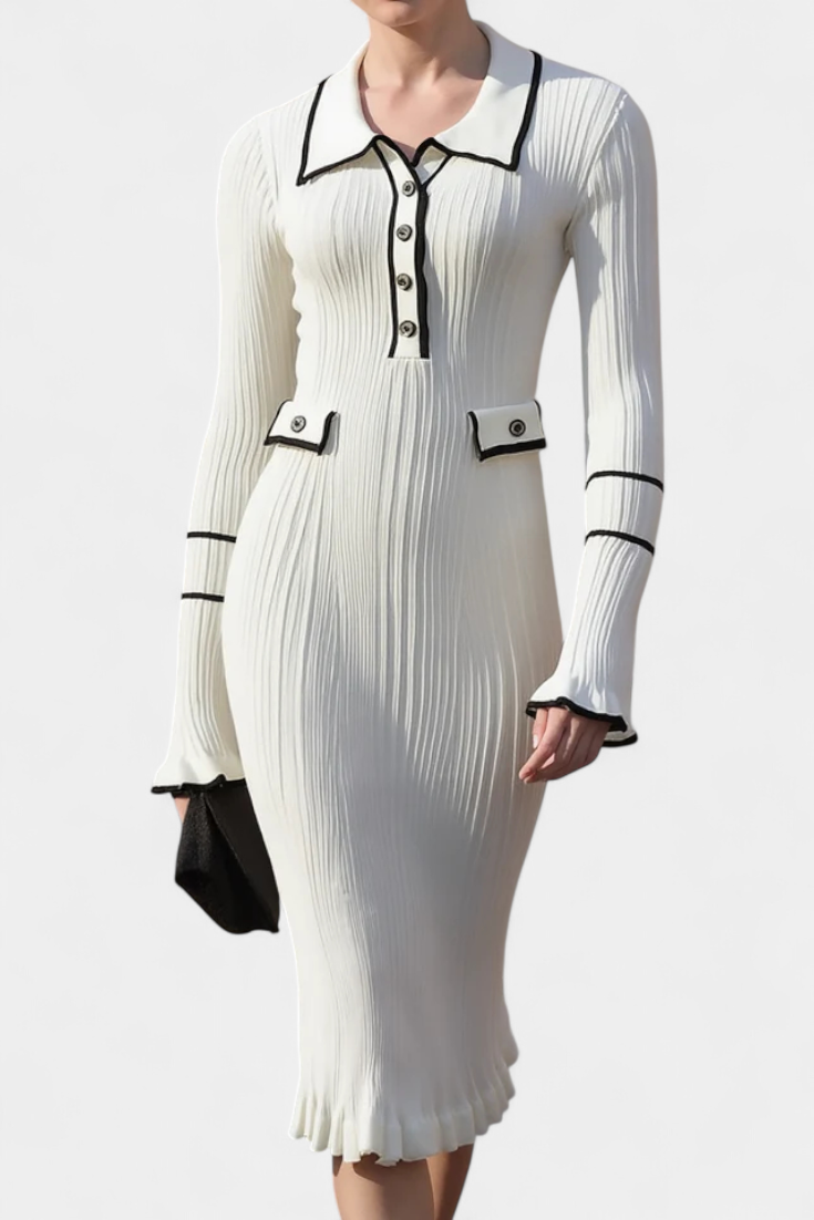 Jamila Polo Collar Knit Dress with Chic Ruffles