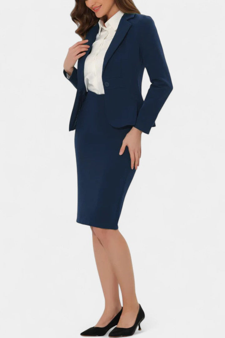 Komoren Chic Blazer and Pencil Skirt Ensemble with Notched Collar