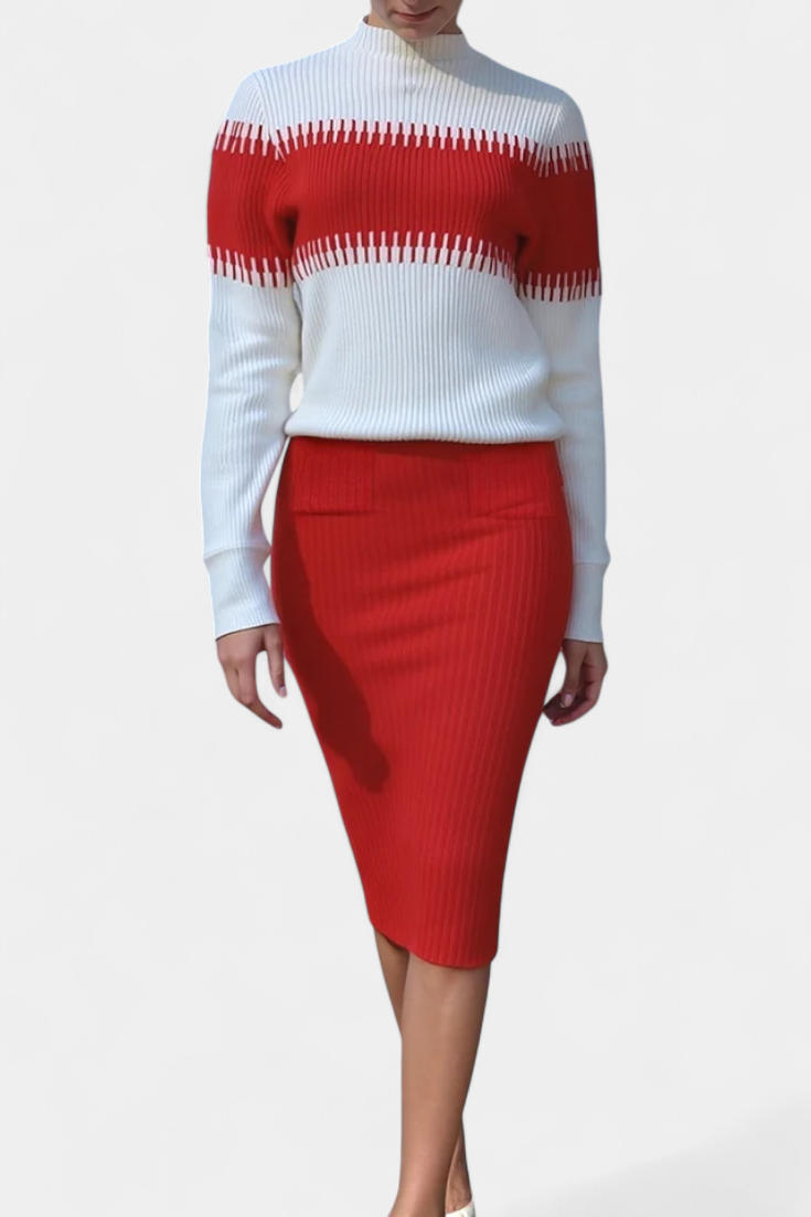 Sidonie Color-Block Knit Midi Dress with Long Sleeves