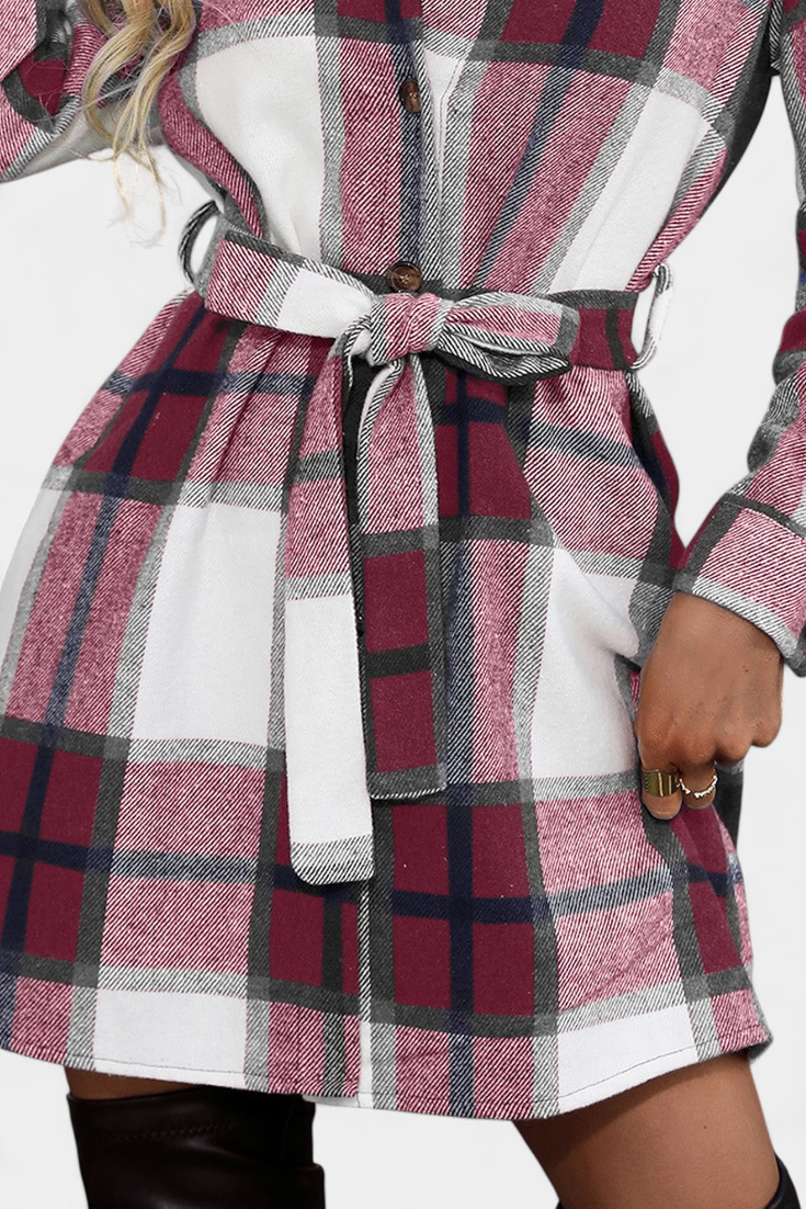 Masia Adjustable Belt Mini Check Shirt Dress
