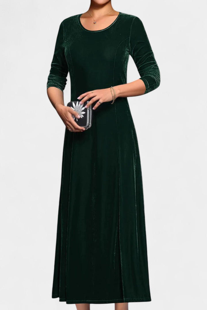 Tiphaine Round Neck Long Sleeve Velvet Maxi Dress
