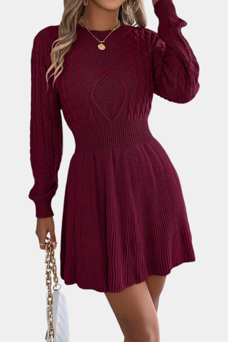 Césarine Mini Sweater Dress in Twisted Knit with Round Neck