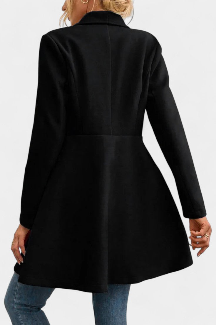 Floriane Double-Breasted Peplum Coat with Lapel