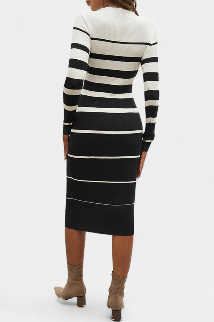 Azelyne Striped Knit Midi Dress with Bodycon Fit