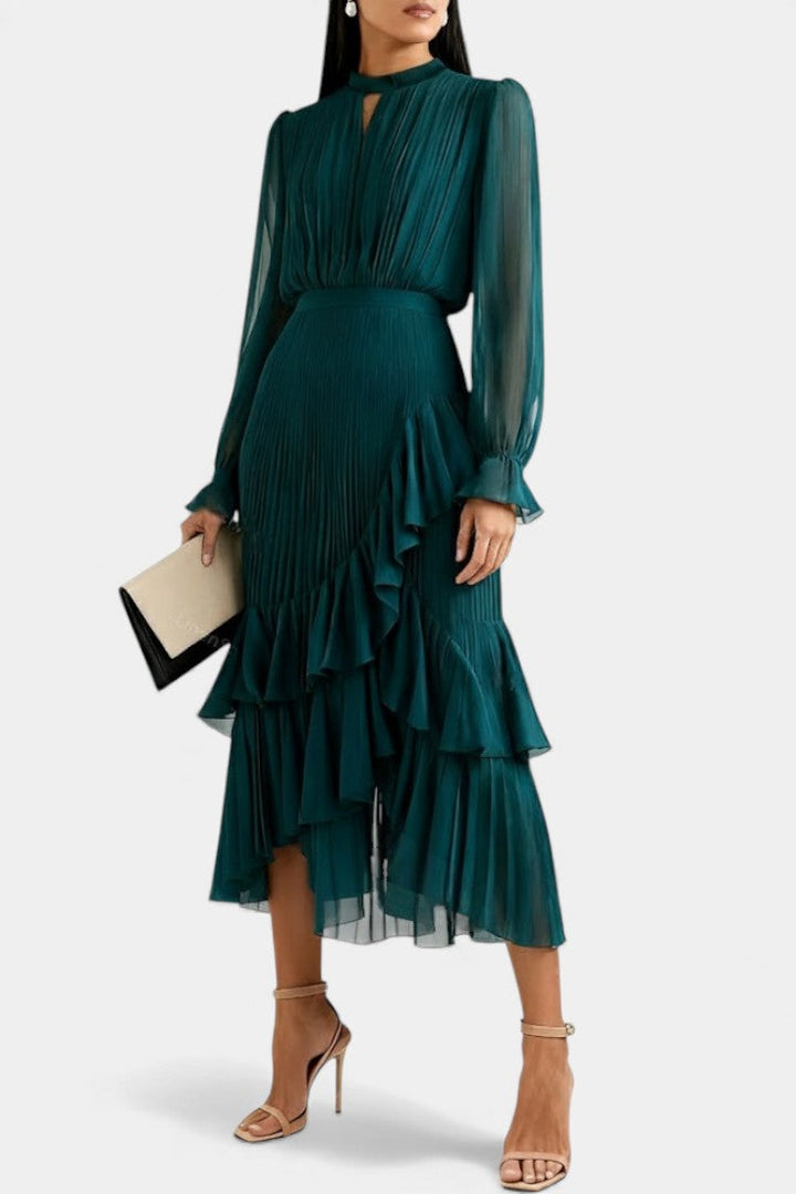 Graziella Chic Pleated Ruffle Dress