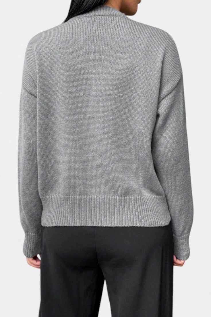 Carole Solid Color Knitted Sweater with Button Accents and Floral Embellishments