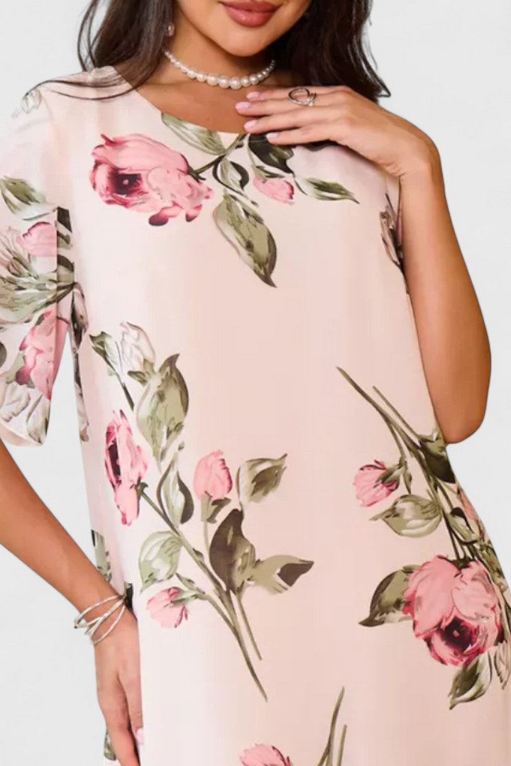 Tameka Floral Chiffon Dress with Crisscross Neckline