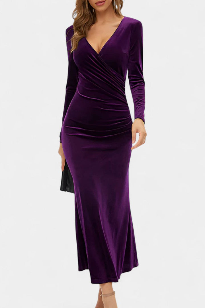 Hesperia Asymmetrical Ruching Velvet Mermaid Dress