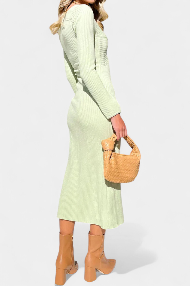 Mélusine Ruched V-Neck Long Sleeve Fitted Knit Dress