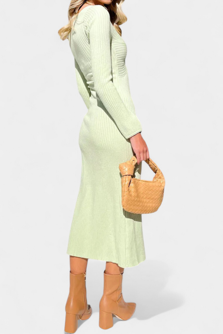 Mélusine Ruched V-Neck Long Sleeve Fitted Knit Dress