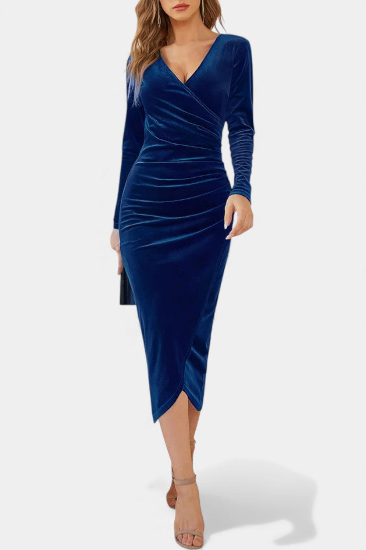 Gathered Velvet Midi Cocktail Dress by Kenza