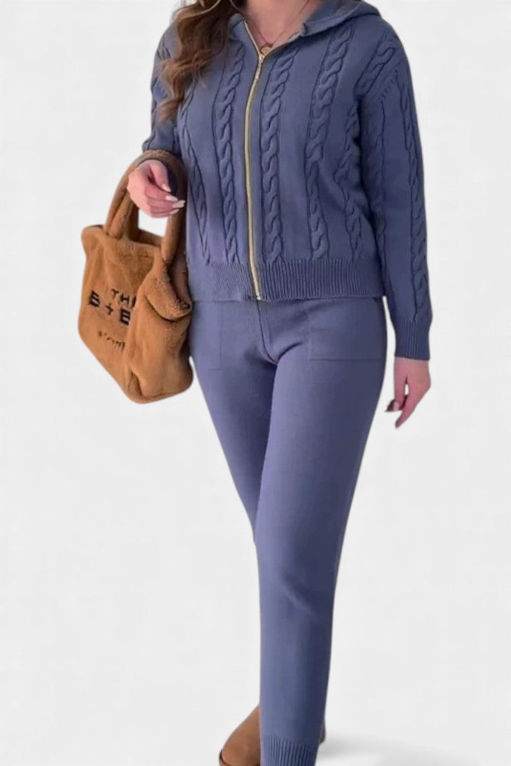 Perdita Cardigan & Twisted Jacquard Sweater Set - Casual Style