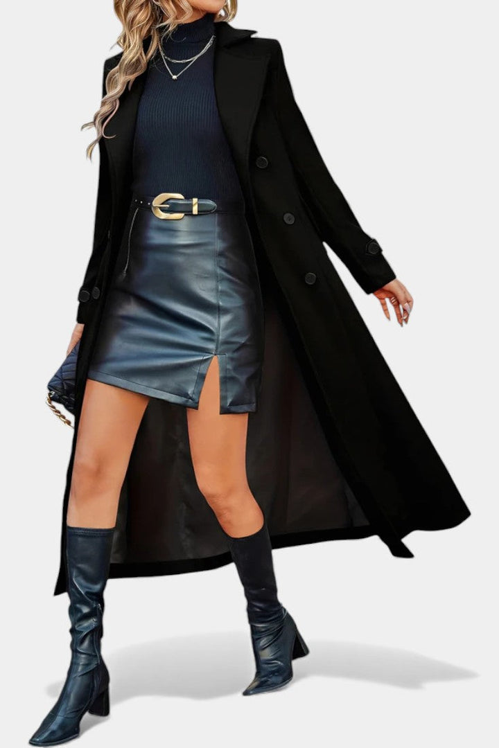 Naïssa Double-Breasted Coat with Long Notched Lapels