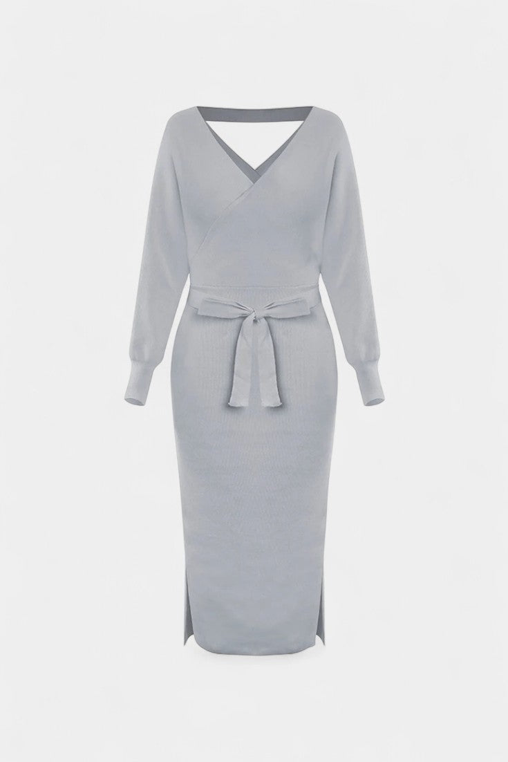 Coriselle Backless Knit Midi Dress with Lace-Up Detail