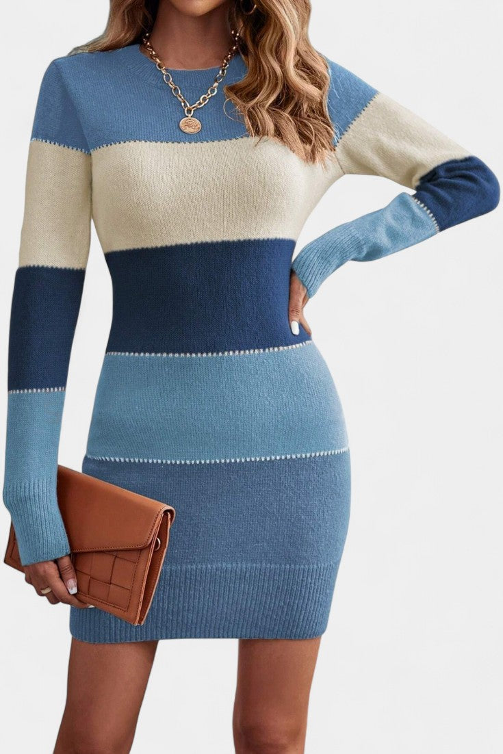 Maud Color-Blocked Striped Sweater Dress