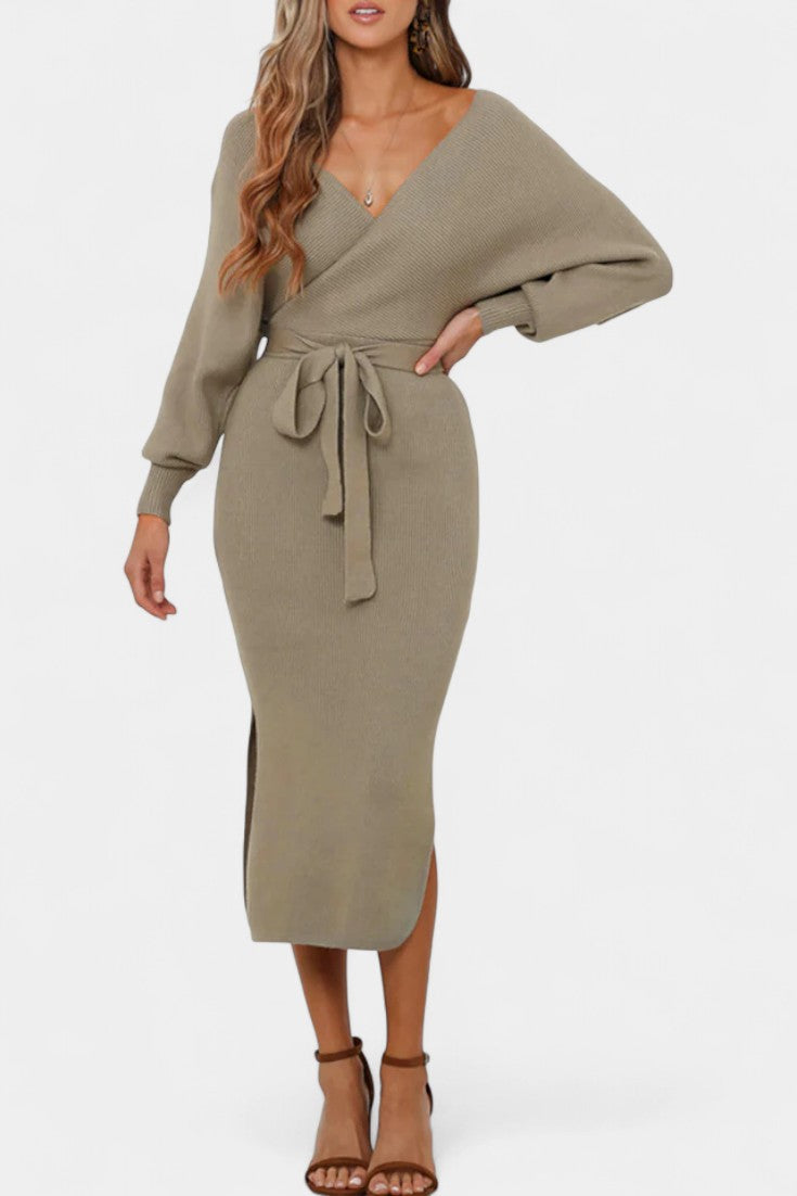 Coriselle Backless Knit Midi Dress with Lace-Up Detail