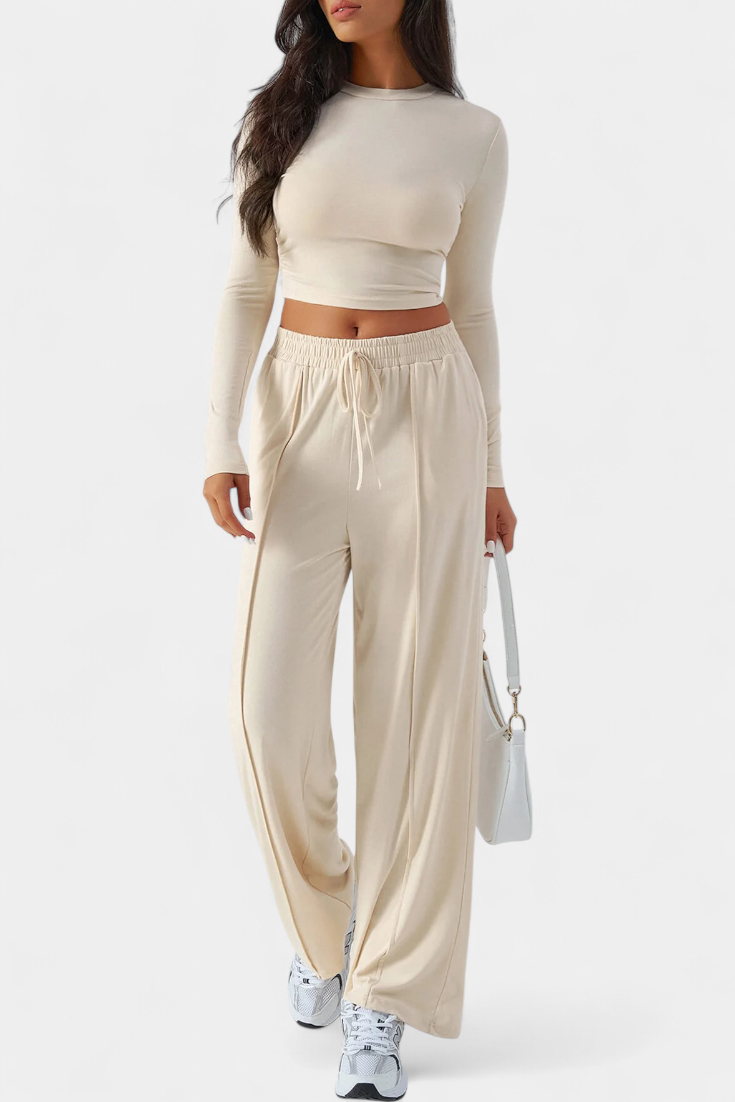 Celaen Elastic-Fit Viscose Yoga Set with Round Neck