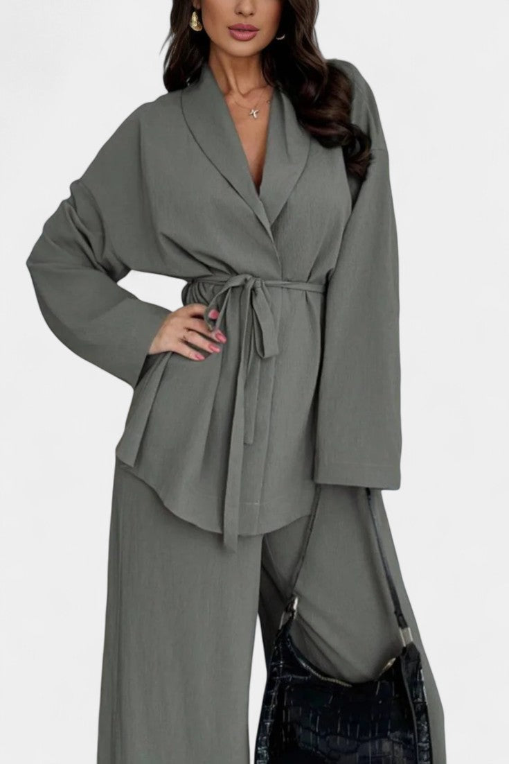 Amy V-Neck Blazer and Flared Pants Set