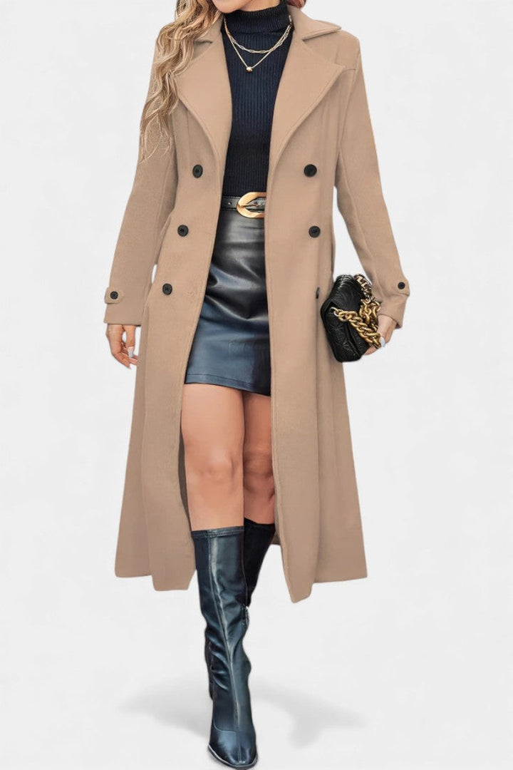 Naïssa Long Double-Breasted Coat with Notched Lapels