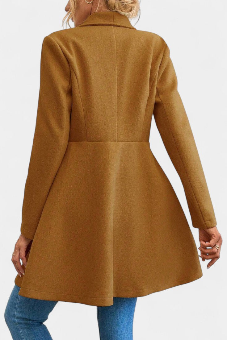 Floriane Double-Breasted Peplum Coat with Lapel
