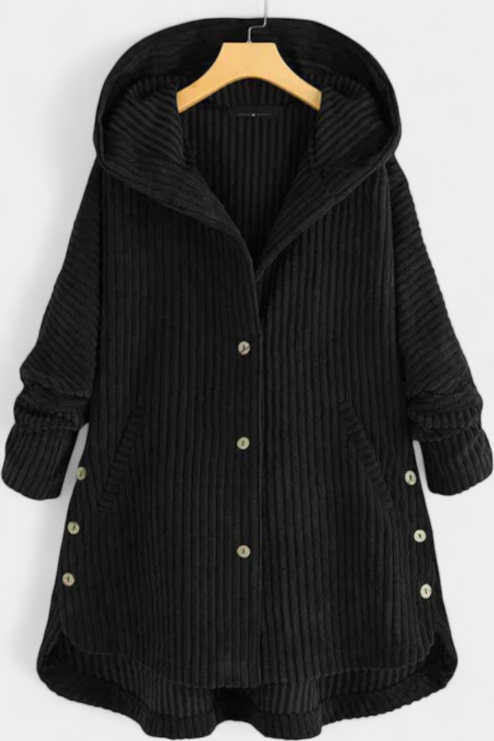 Taia Corduroy Coat Featuring a Cozy Hood